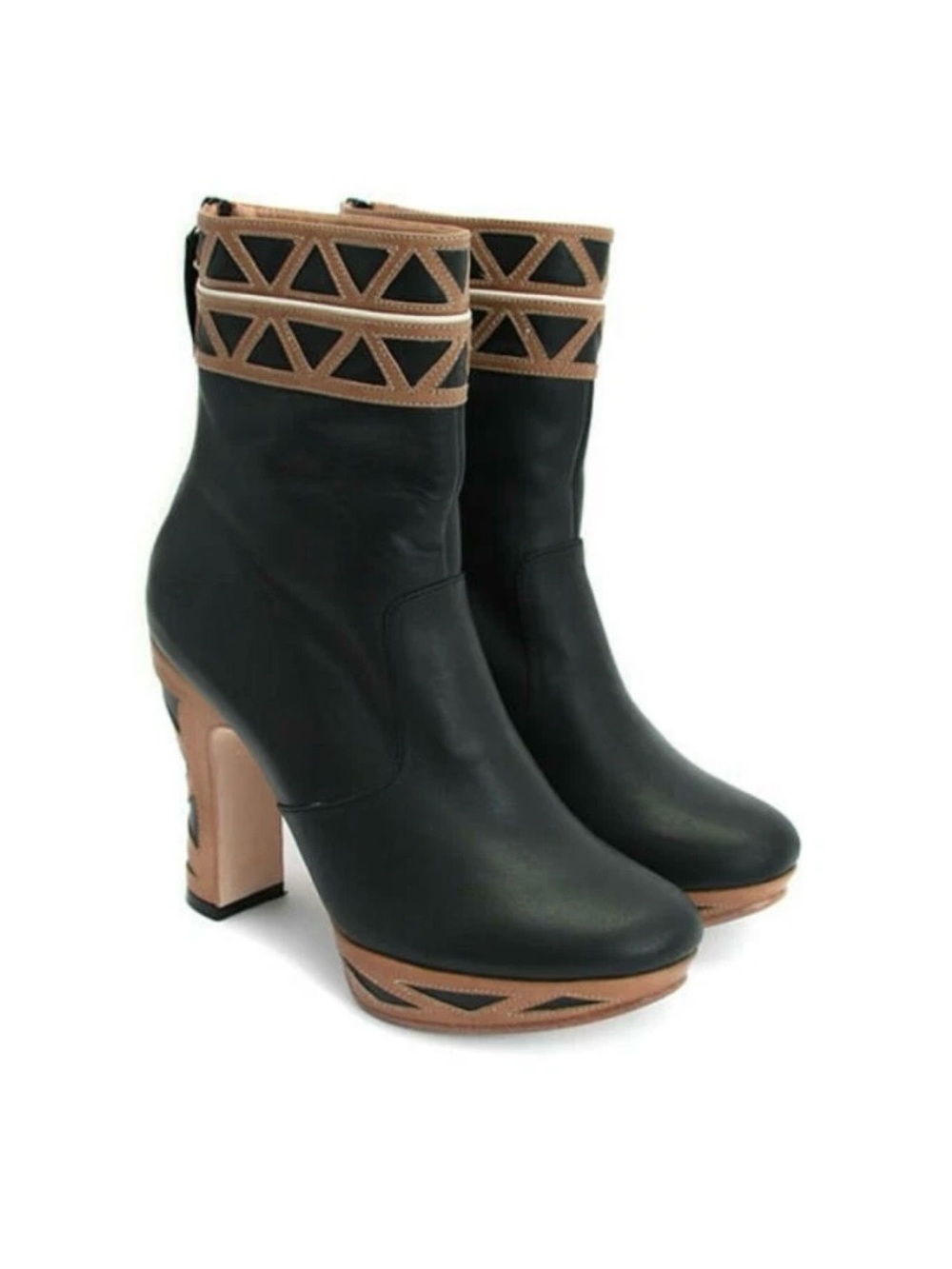 JOHN FLUEVOG MIRACLES: DEFEN 7 BLACK LEATHER ANKLE PLATFORM BOOTS HEEL SHOE